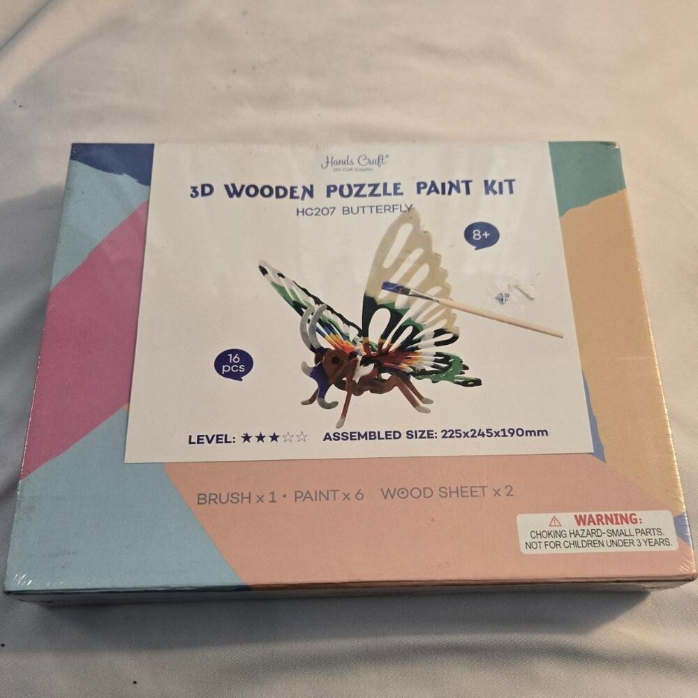 Allessimo Reality Puzzle Paint Kit 3D Wooden Butterfly Level 3 Ages 5+ Sealed